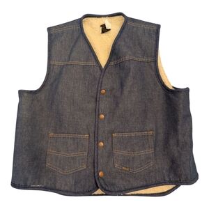 Vintage Sears Roebuck Fleece Lined Denim Trucker Vest, Size XL